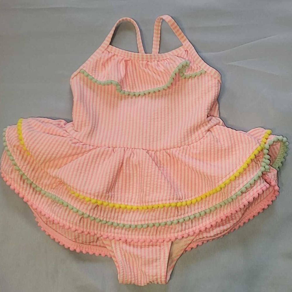 NWOT Pink Striped Swimsuit with Ruffles 12-Months